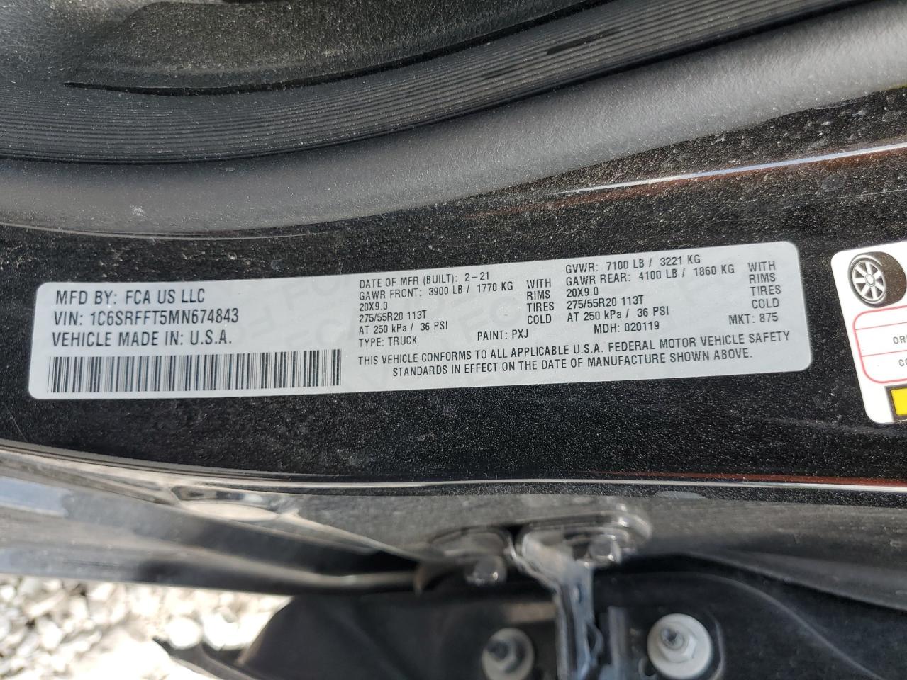 2021 Ram 1500 Big Horn/Lone Star VIN: 1C6SRFFT5MN674843 Lot: 65994285