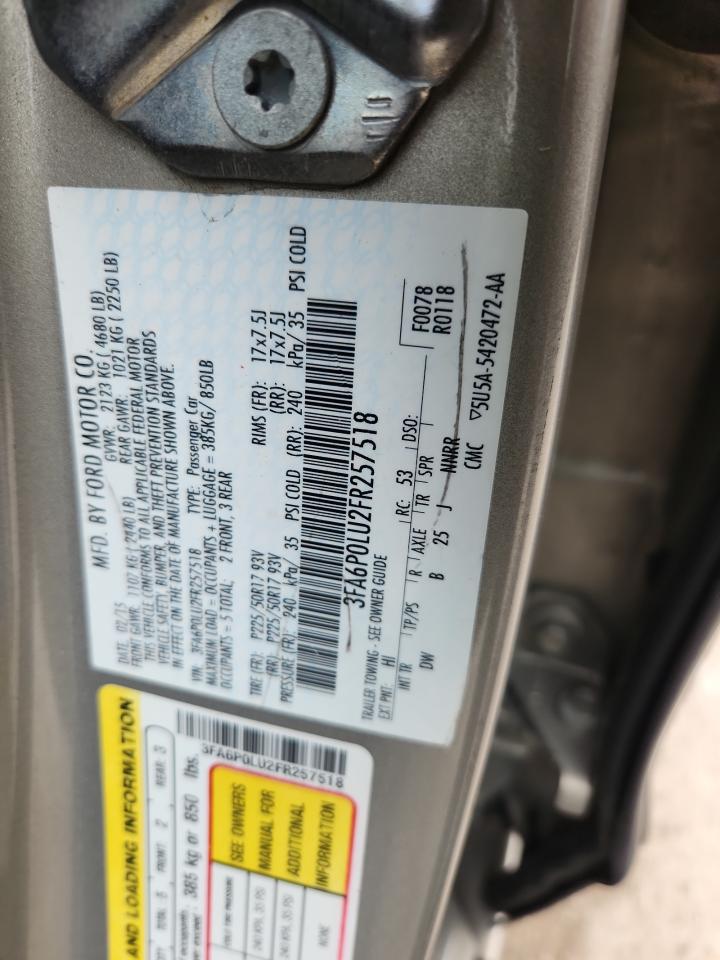 2015 Ford Fusion Se Hybrid VIN: 3FA6P0LU2FR257518 Lot: 65371465