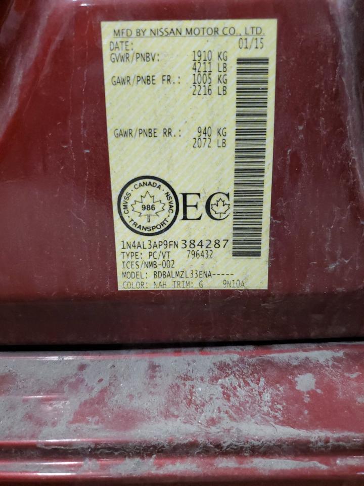 2015 Nissan Altima 2.5 VIN: 1N4AL3AP9FN384287 Lot: 65123685