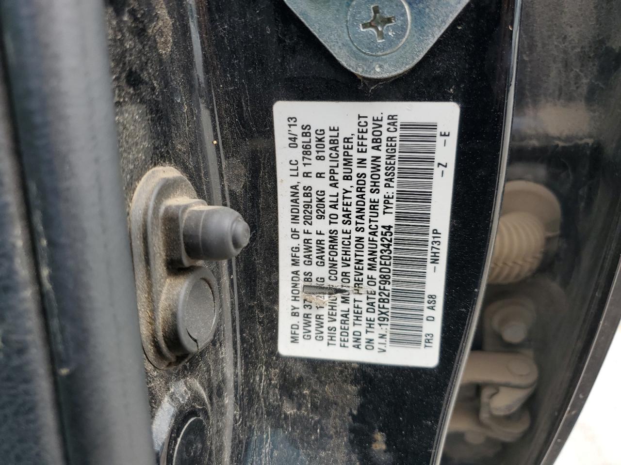 2013 Honda Civic Exl VIN: 19XFB2F98DE034254 Lot: 65067035