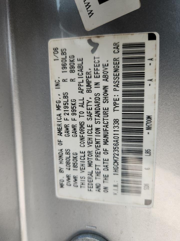 2006 Honda Accord Lx VIN: 1HGCM72356A011338 Lot: 63691595