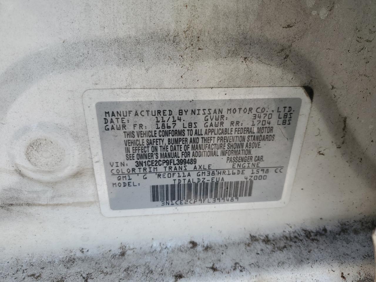 2015 Nissan Versa Note S VIN: 3N1CE2CP9FL399489 Lot: 65918905