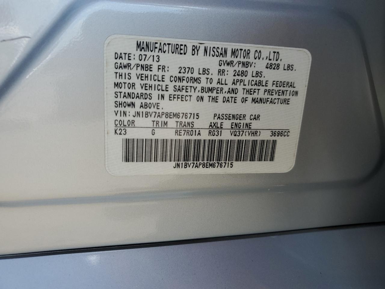 2014 Infiniti Q50 Base VIN: JN1BV7AP8EM676715 Lot: 65021655