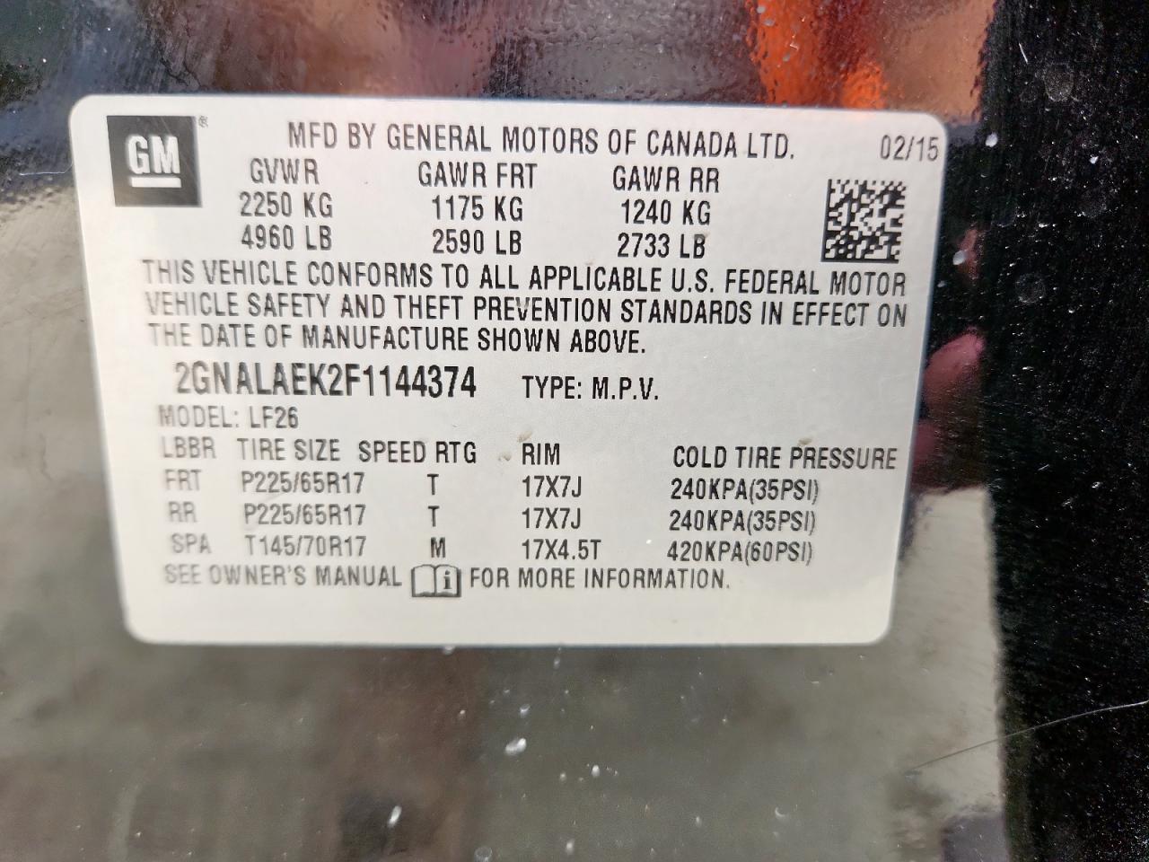 2015 Chevrolet Equinox Ls VIN: 2GNALAEK2F1144374 Lot: 64950895