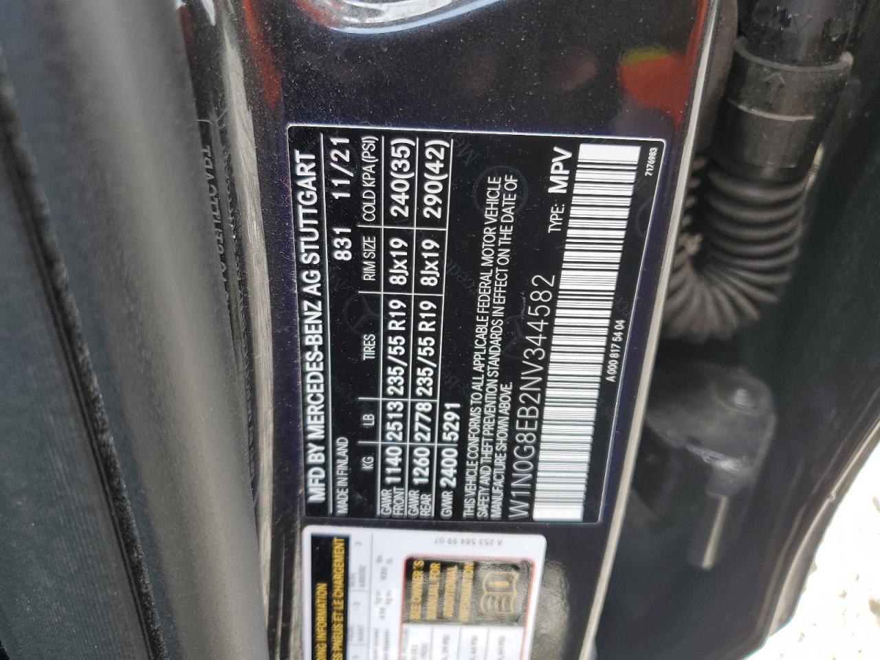 2022 Mercedes-Benz Glc 300 4Matic VIN: W1N0G8EB2NV344582 Lot: 64505355