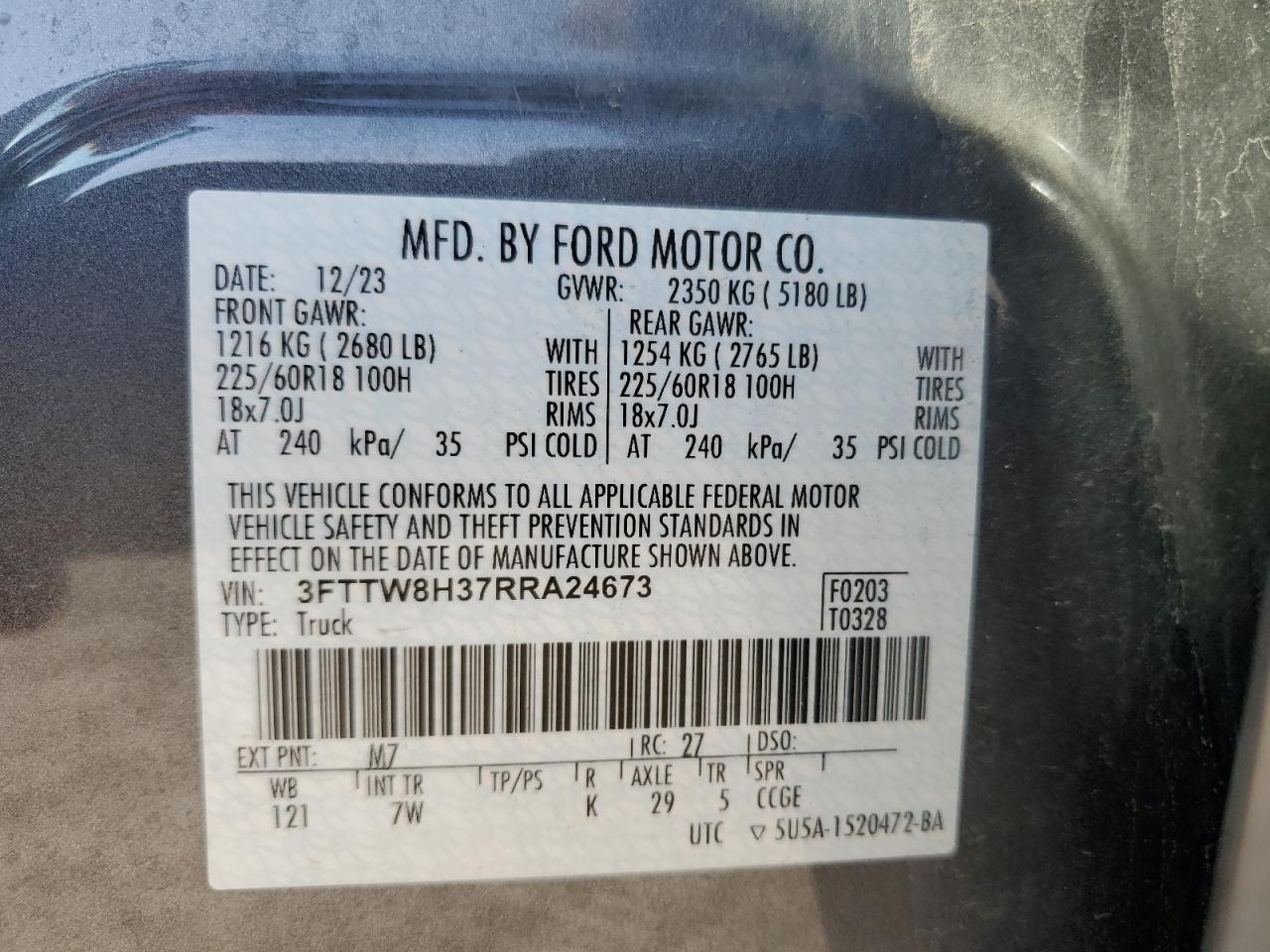 3fttw8h37rra24673 3FTTW8H37RRA24673 2024 Ford Maverick Xlt