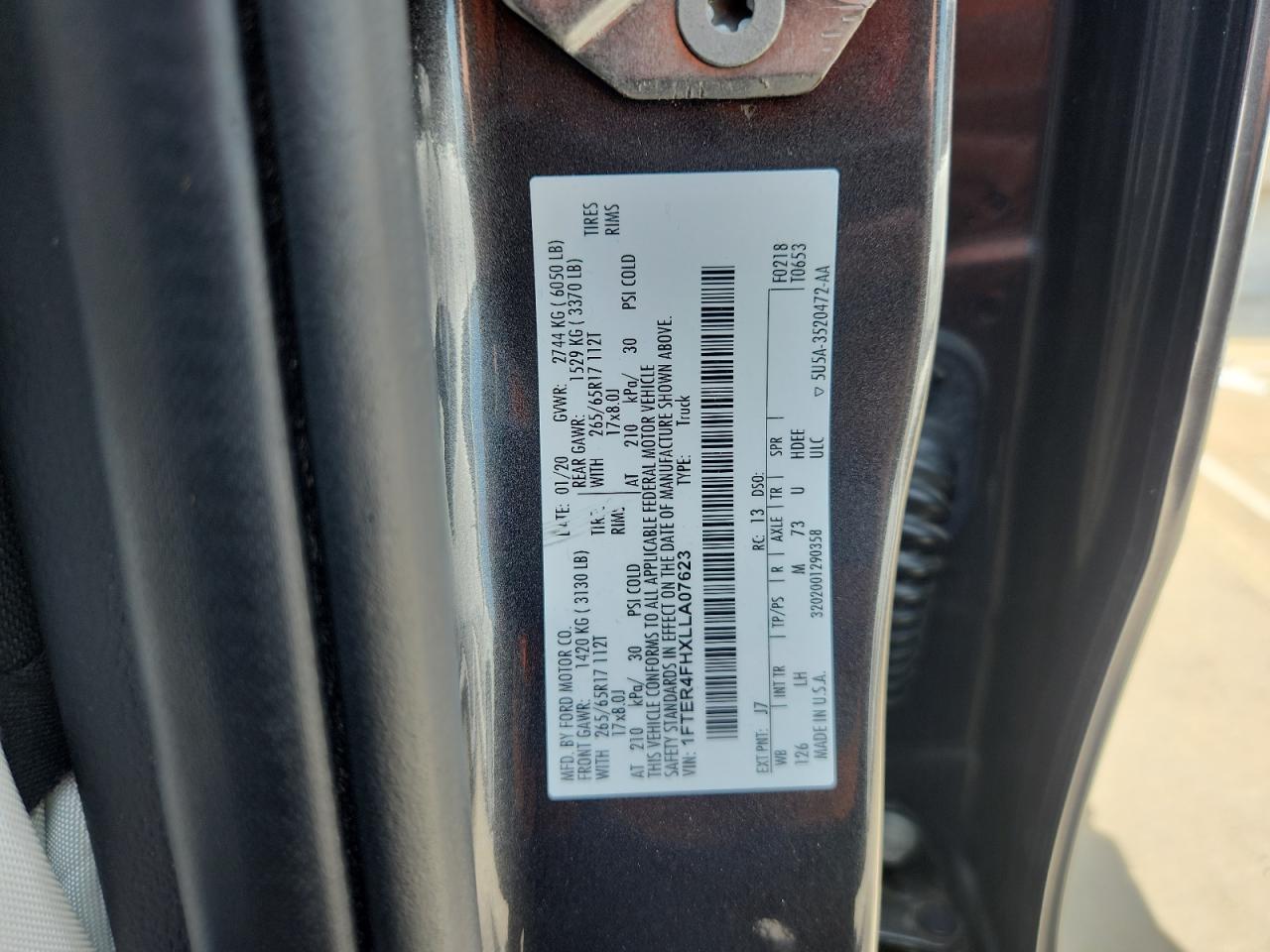 2020 Ford Ranger Xl VIN: 1FTER4FHXLLA07623 Lot: 63440875