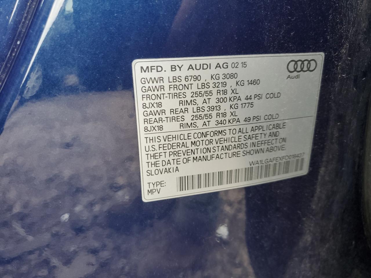 2015 Audi Q7 Premium Plus VIN: WA1LGAFEXFD018437 Lot: 64504615