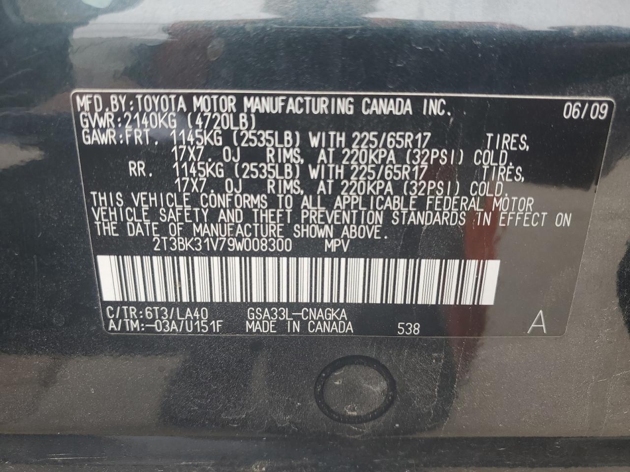 2009 Toyota Rav4 Limited VIN: 2T3BK31V79W008300 Lot: 65246615