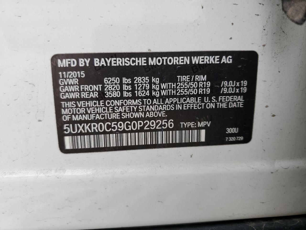 2016 BMW X5 xDrive35I VIN: 5UXKR0C59G0P29256 Lot: 63404265
