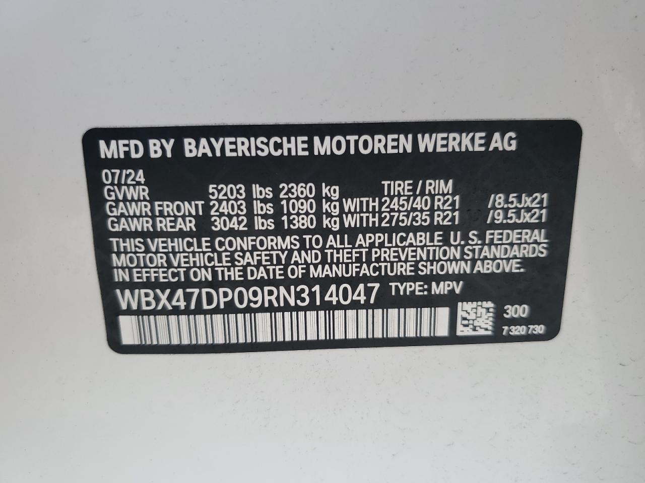 2024 BMW X3 Sdrive30I VIN: WBX47DP09RN314047 Lot: 64655325