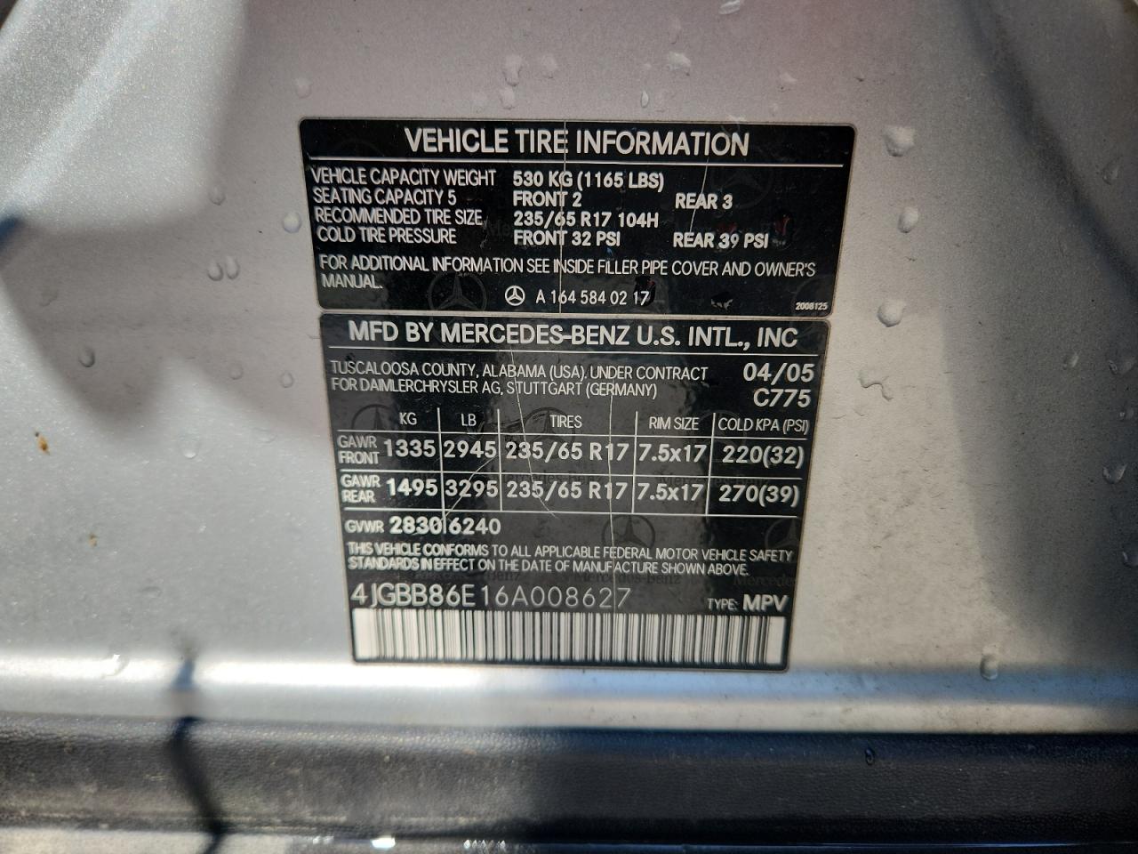 2006 Mercedes-Benz Ml 350 VIN: 4JGBB86E16A008627 Lot: 63853075