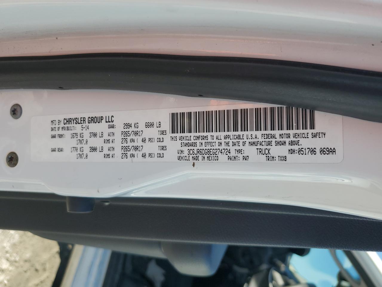 3c6jr6dg8eg274724 3C6JR6DG8EG274724 2014 Ram 1500 St