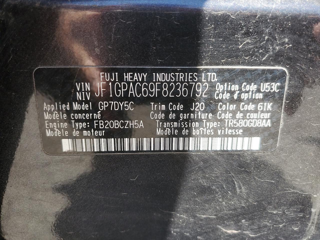 2015 Subaru Impreza Premium VIN: JF1GPAC69F8236792 Lot: 63462125