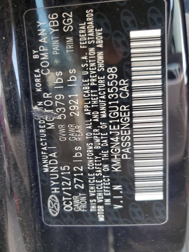 2016 Hyundai Genesis 3.8L VIN: KMHGN4JE1GU135598 Lot: 65580905