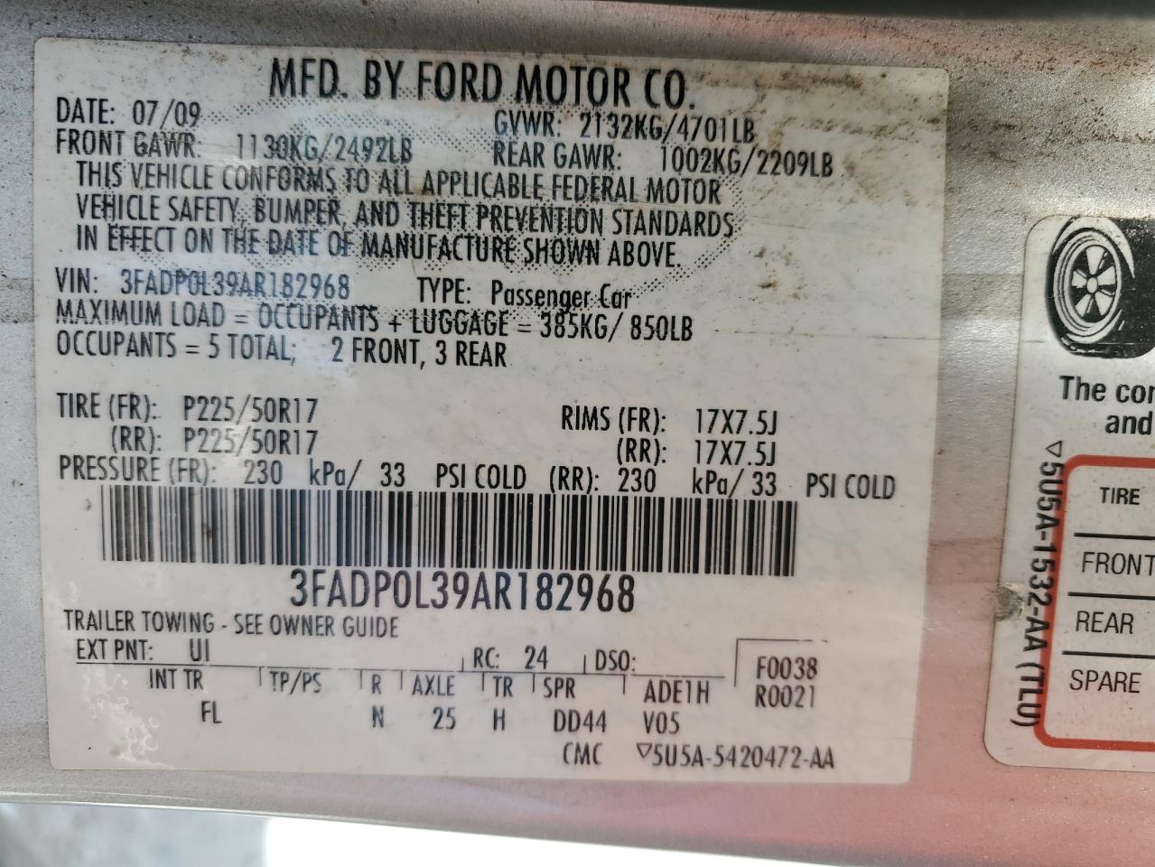 2010 Ford Fusion Hybrid VIN: 3FADP0L39AR182968 Lot: 66120535