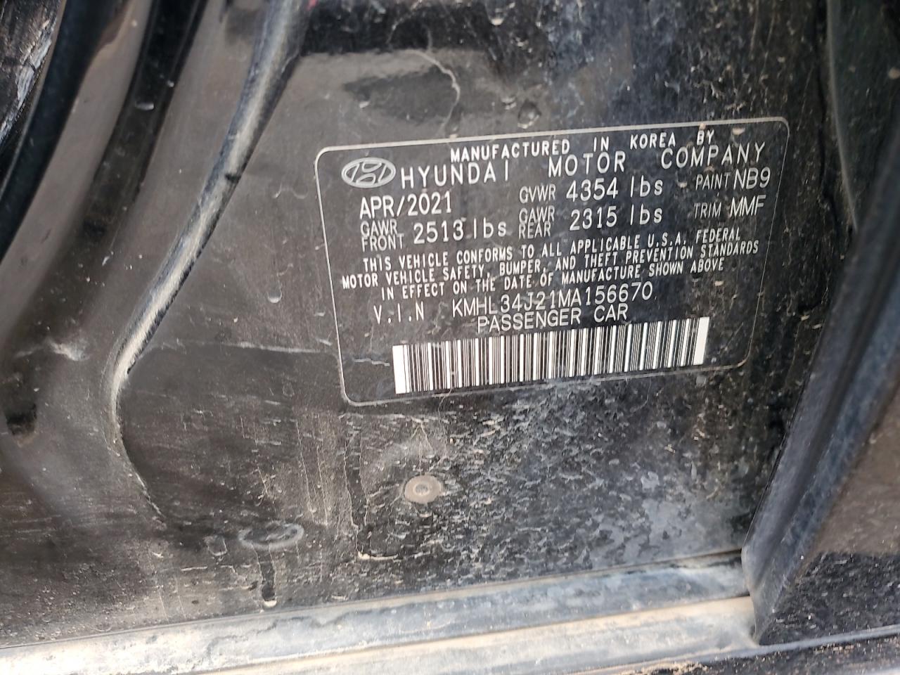 2021 Hyundai Sonata Limited VIN: KMHL34J21MA156670 Lot: 66473045