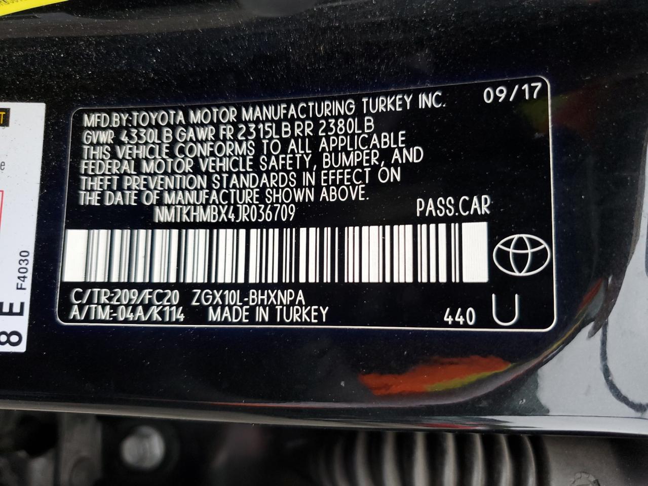 2018 Toyota C-Hr Xle VIN: NMTKHMBX4JR036709 Lot: 65177045