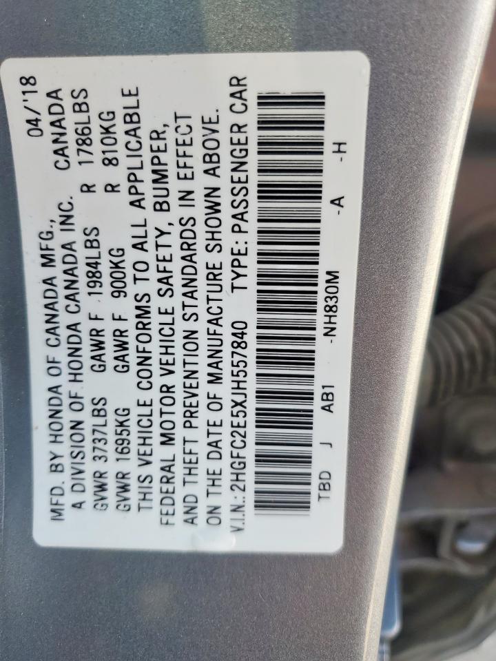 2018 Honda Civic Lx VIN: 2HGFC2E5XJH557840 Lot: 65623515