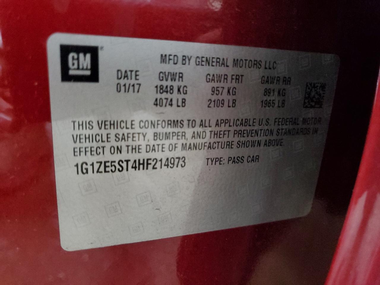 2017 Chevrolet Malibu Lt VIN: 1G1ZE5ST4HF214973 Lot: 64049275