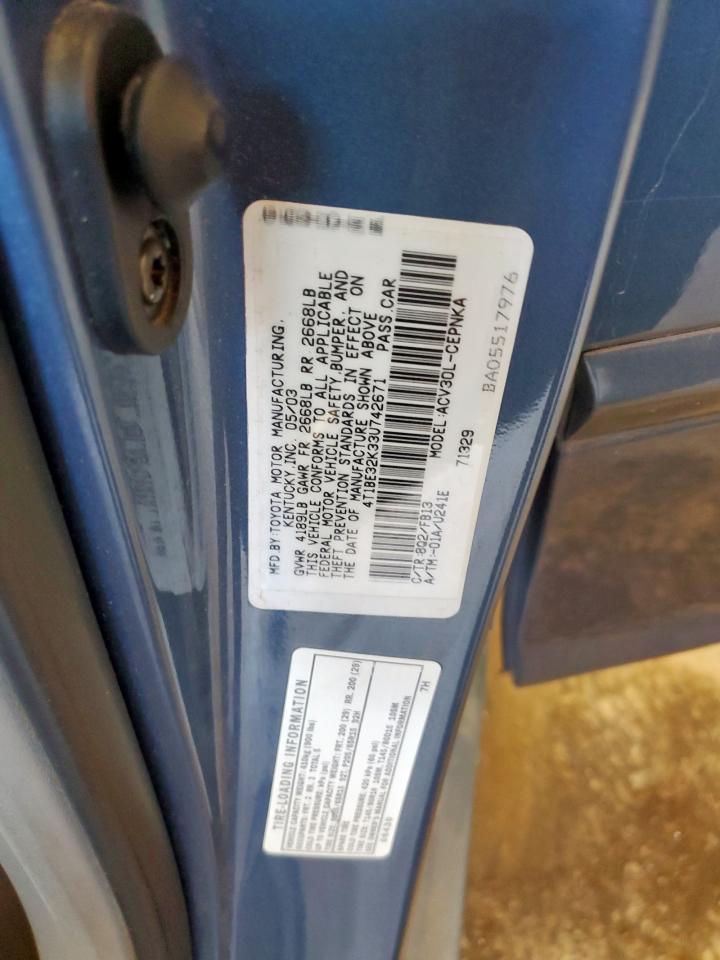 2003 Toyota Camry Le VIN: 4T1BE32K33U742671 Lot: 64874785