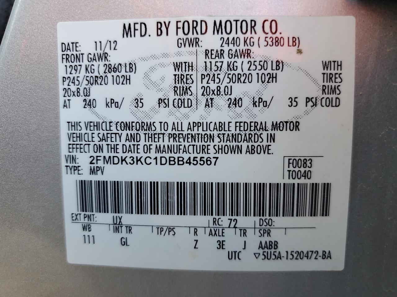 2fmdk3kc1dbb45567 2FMDK3KC1DBB45567 2013 Ford Edge Limited