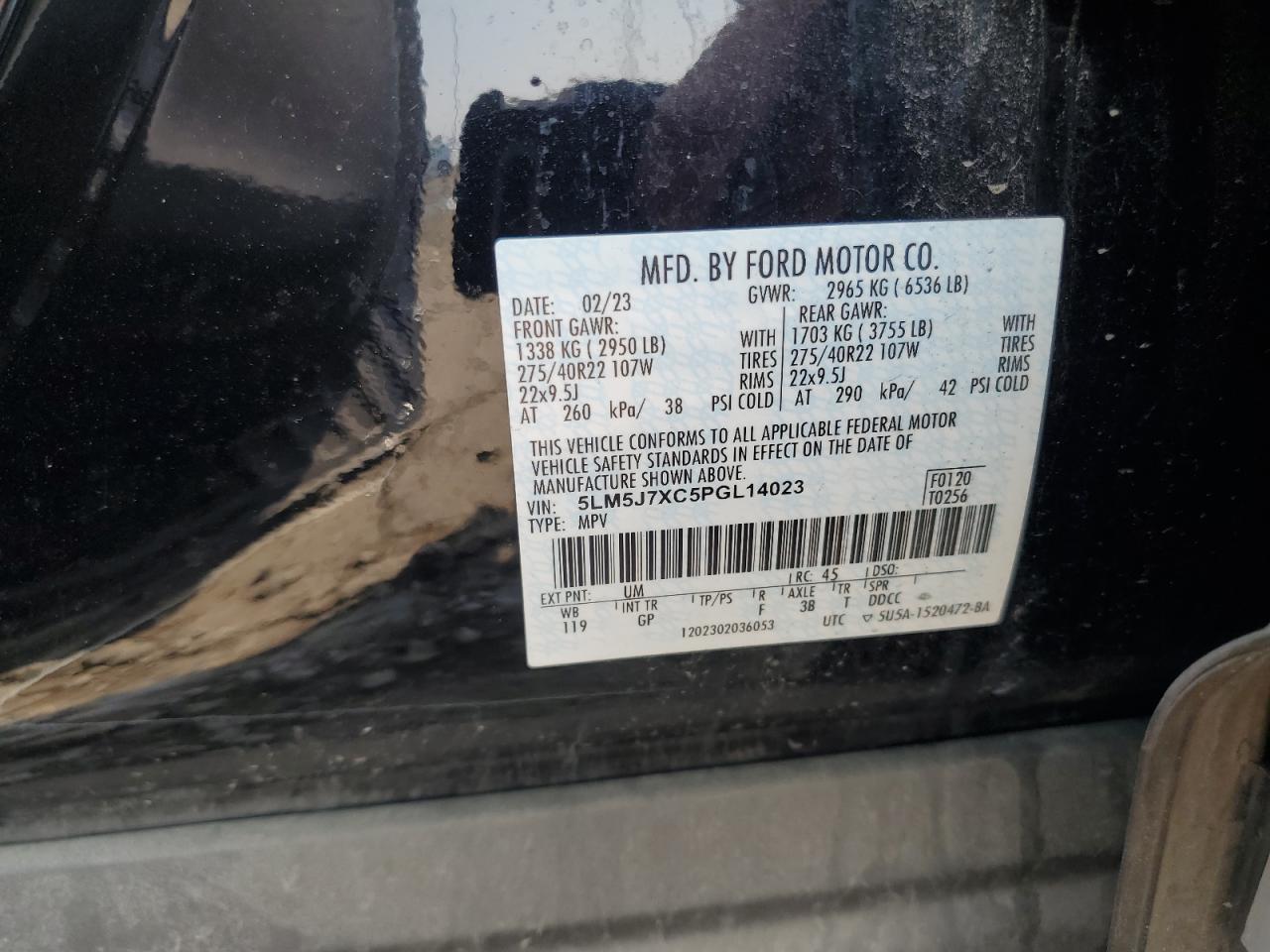 2023 Lincoln Aviator Reserve VIN: 5LM5J7XC5PGL14023 Lot: 64809555