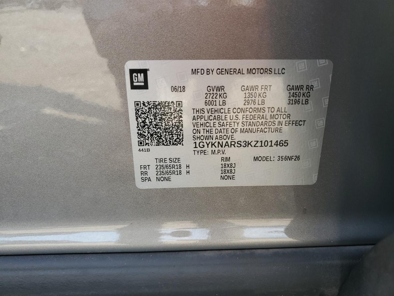 2019 Cadillac Xt5 VIN: 1GYKNARS3KZ101465 Lot: 65049045
