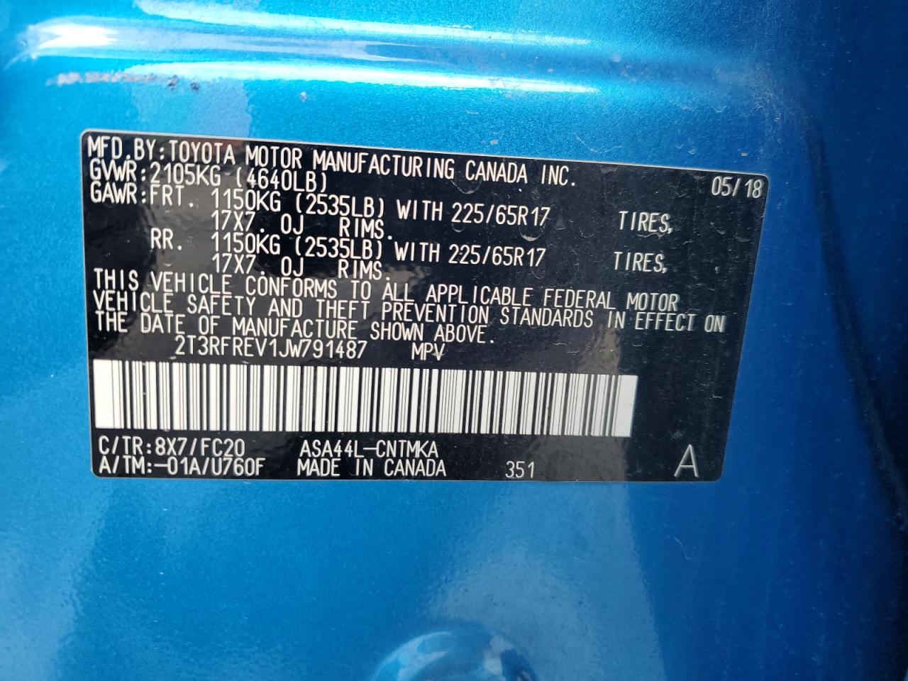 2018 Toyota Rav4 Adventure VIN: 2T3RFREV1JW791487 Lot: 63585445