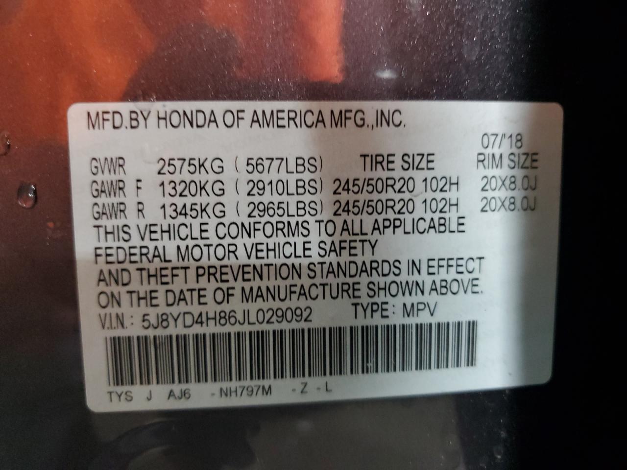 2018 Acura Mdx Advance VIN: 5J8YD4H86JL029092 Lot: 62950865