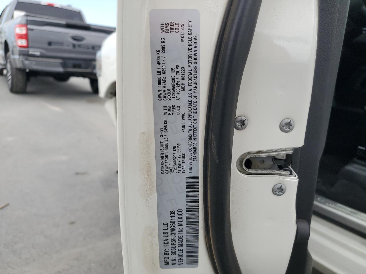 2021 Ram 2500 Laramie VIN: 3C6UR5FJ3MG601108 Lot: 64476695