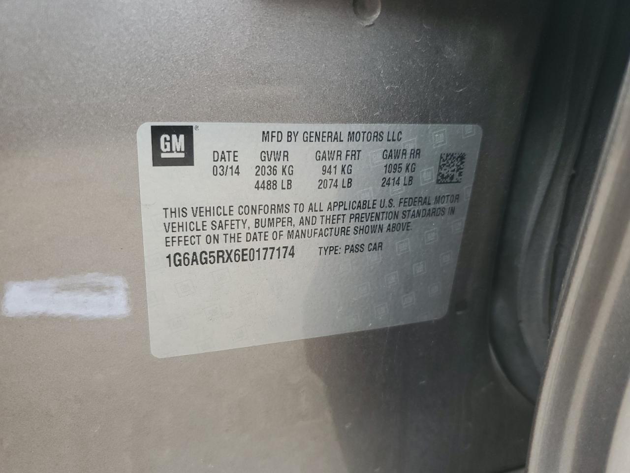 2014 Cadillac Ats VIN: 1G6AG5RX6E0177174 Lot: 66010625