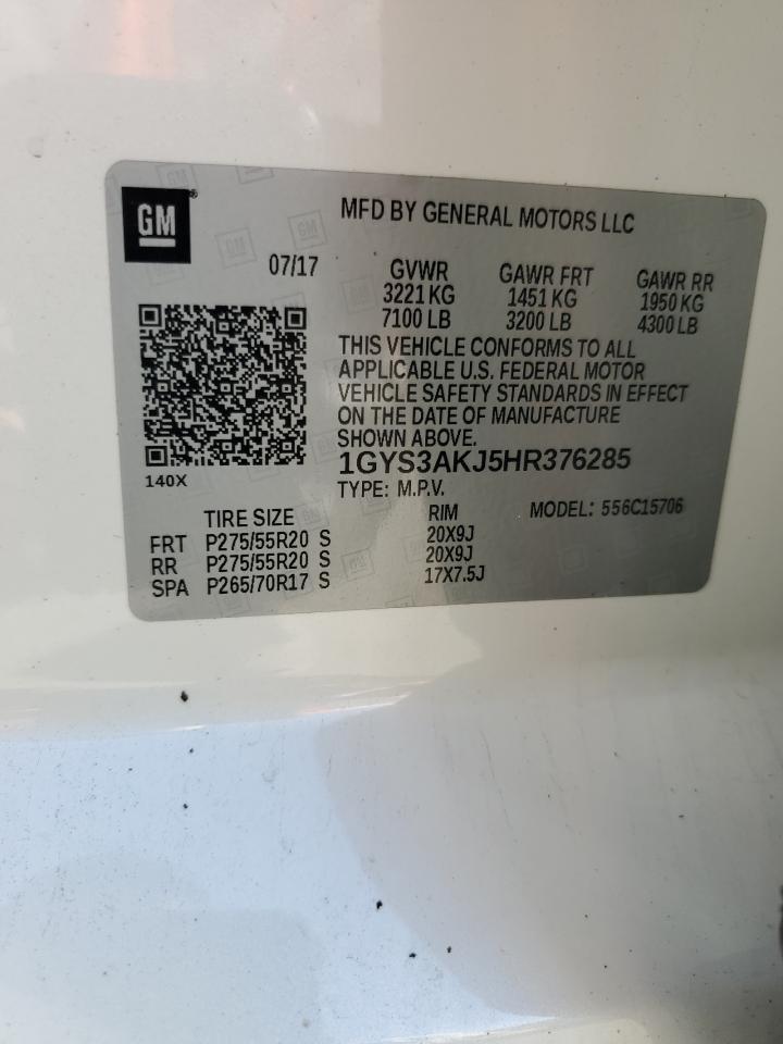 2017 Cadillac Escalade VIN: 1GYS3AKJ5HR376285 Lot: 64208325