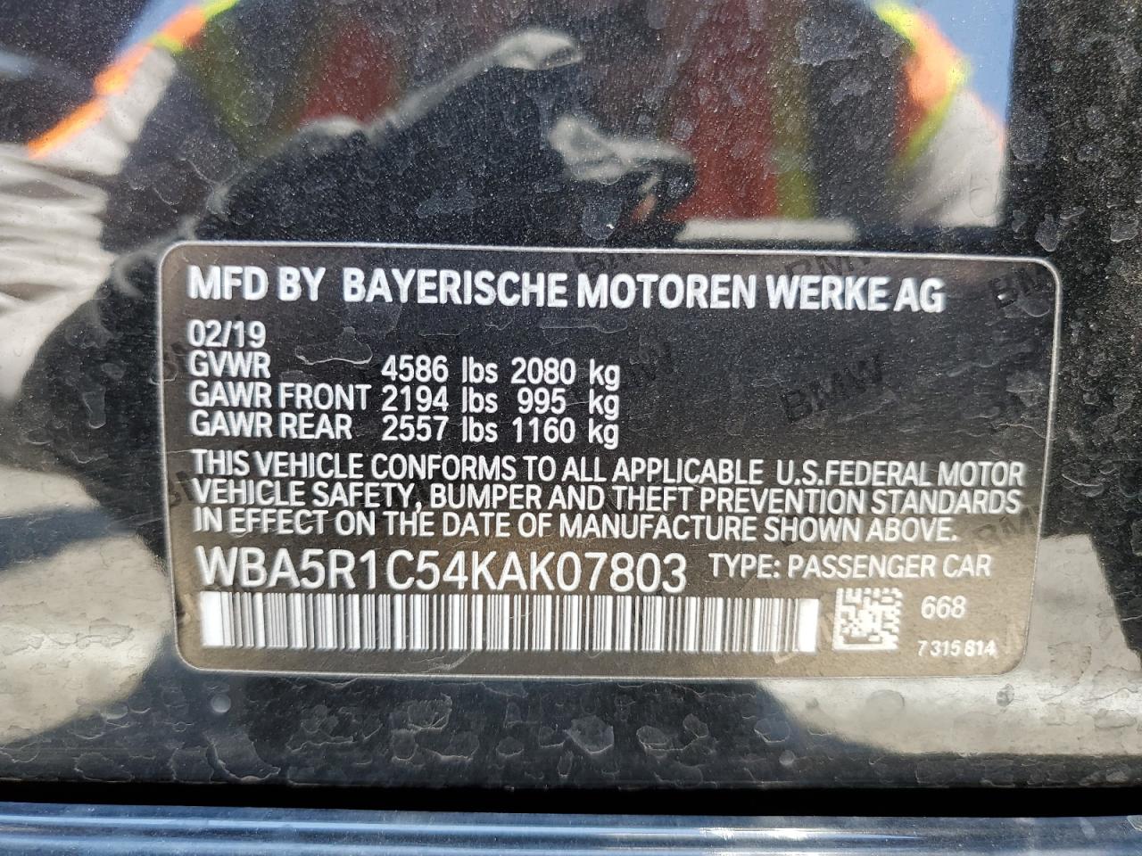 2019 BMW 330I VIN: WBA5R1C54KAK07803 Lot: 64897775