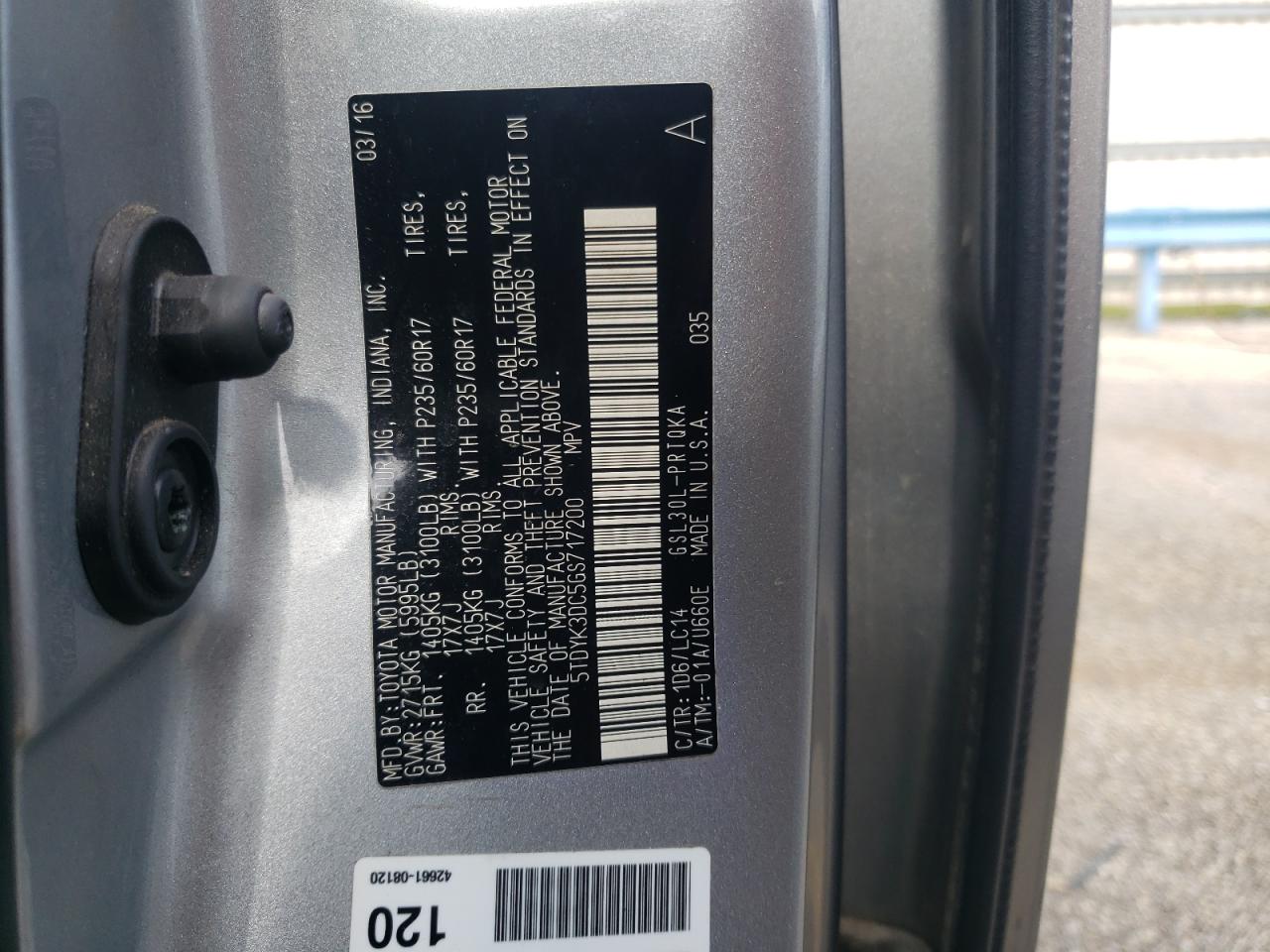 2016 Toyota Sienna Xle VIN: 5TDYK3DC5GS717200 Lot: 62924405