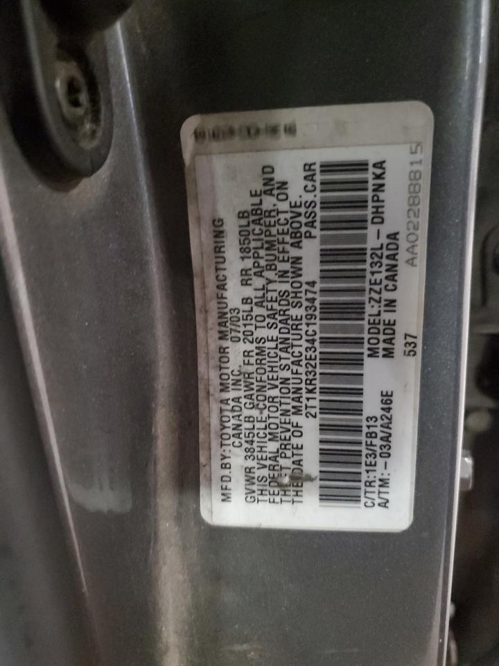 2004 Toyota Corolla Matrix Xr VIN: 2T1KR32E34C193474 Lot: 64071065