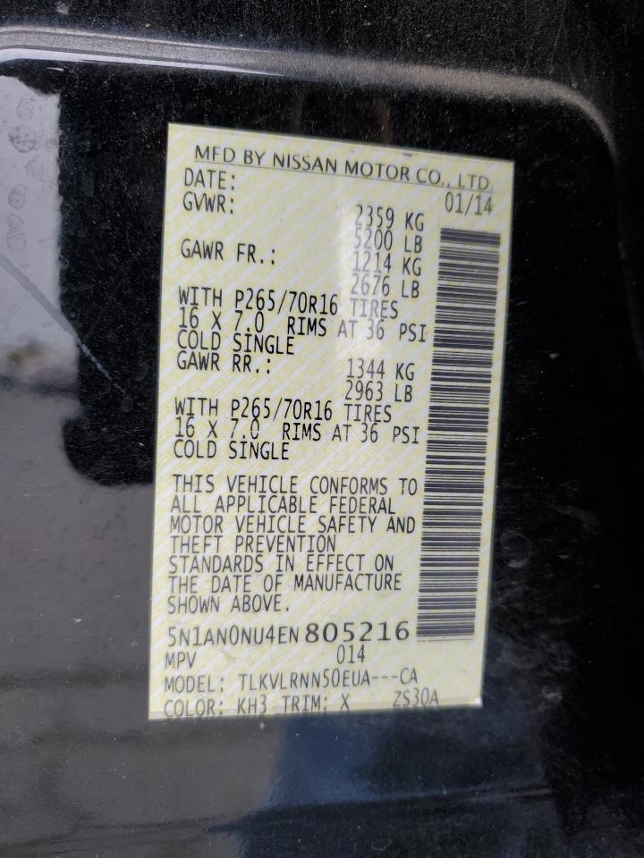 2014 Nissan Xterra X VIN: 5N1AN0NU4EN805216 Lot: 65421905