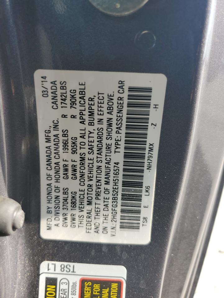 2014 Honda Civic Lx VIN: 2HGFG3B52EH516574 Lot: 65450505