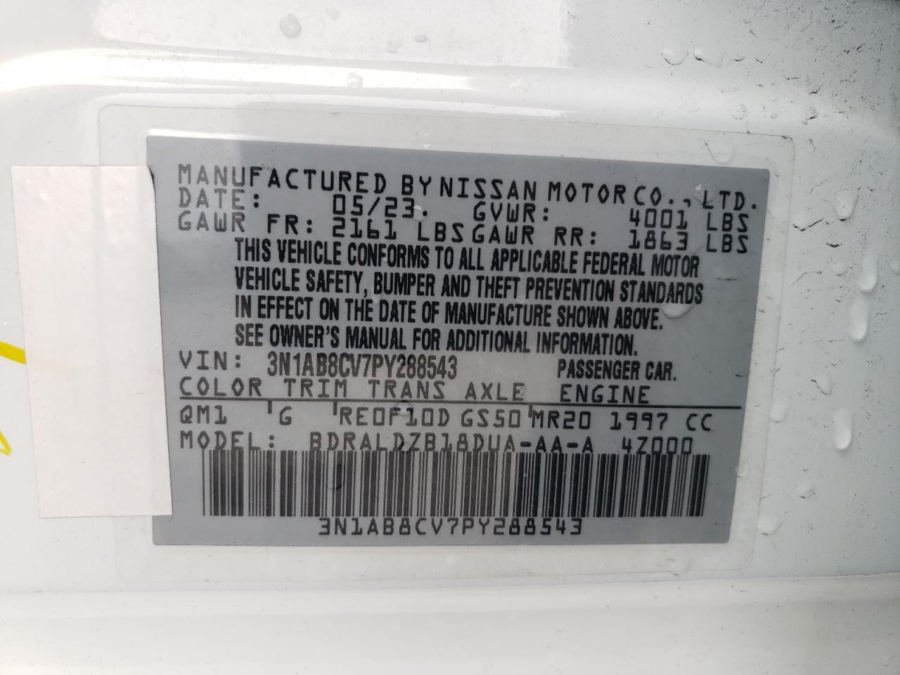 2023 Nissan Sentra Sv VIN: 3N1AB8CV7PY288543 Lot: 65249475