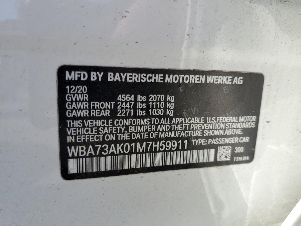 2021 BMW 228Xi VIN: WBA73AK01M7H59911 Lot: 63120215