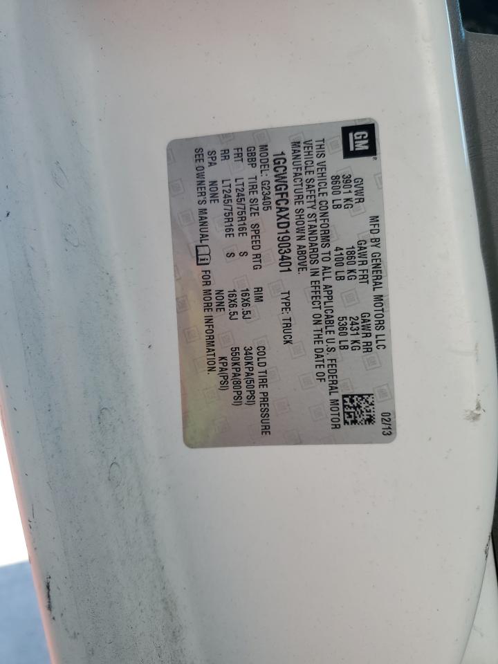 2013 Chevrolet Express G2500 VIN: 1GCWGFCAXD1903401 Lot: 65218185