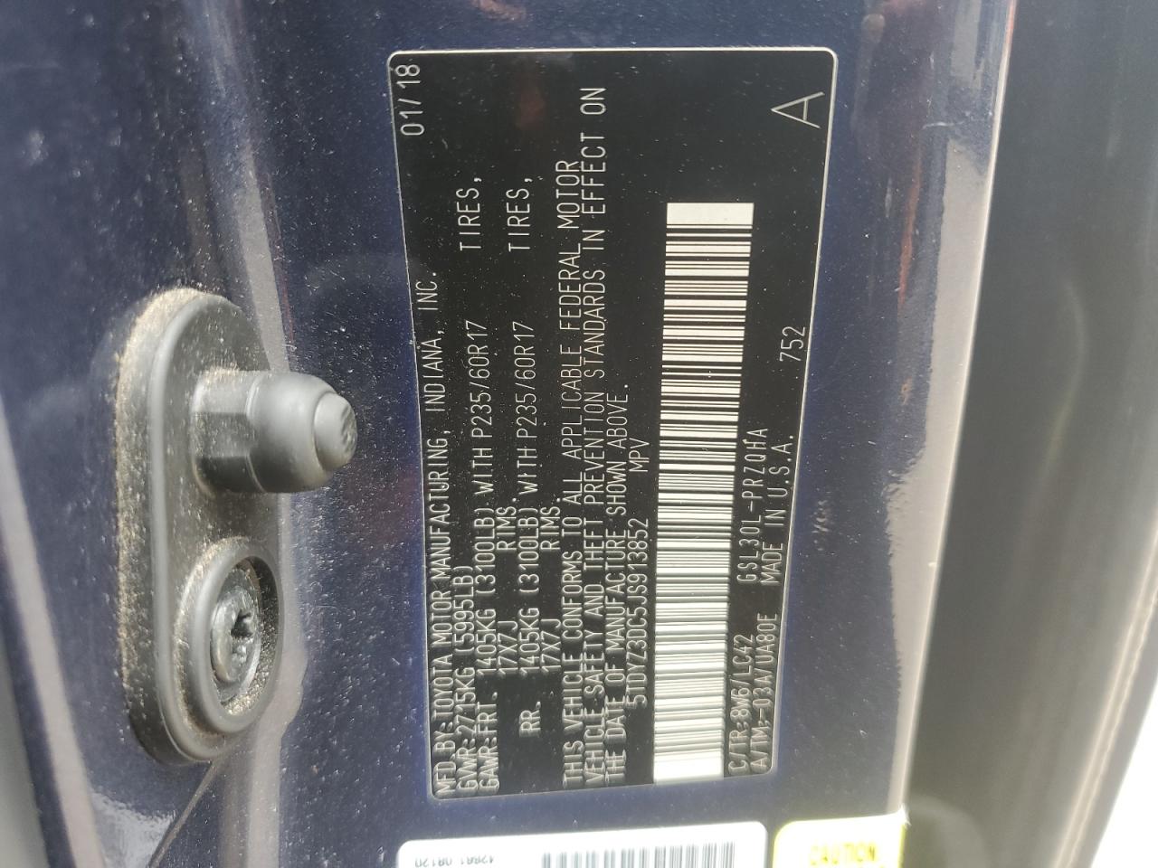 2018 Toyota Sienna Xle VIN: 5TDYZ3DC5JS913852 Lot: 63014955