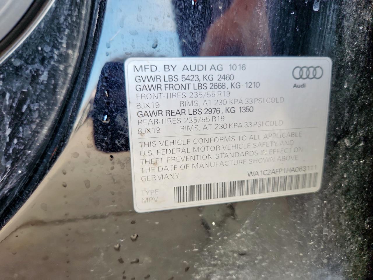 2017 Audi Q5 Premium VIN: WA1C2AFP1HA063111 Lot: 63971245