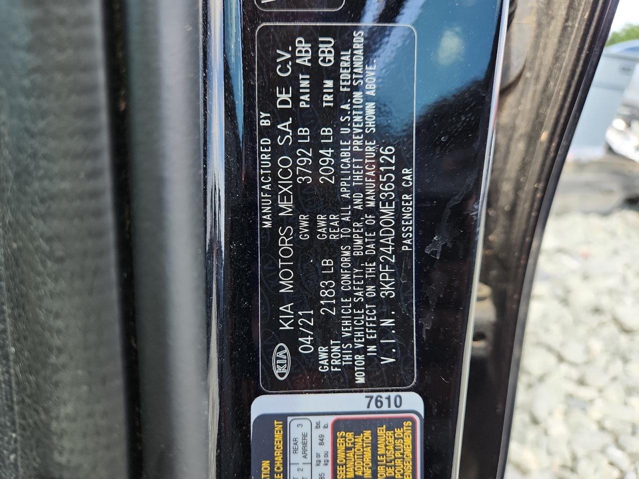 2021 Kia Forte Fe VIN: 3KPF24AD0ME365126 Lot: 64974335