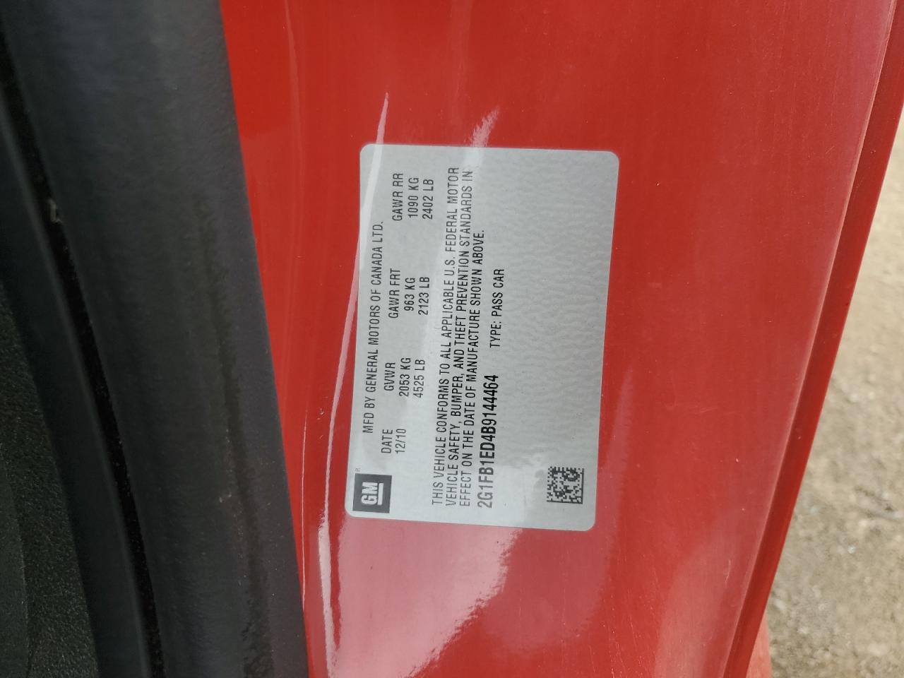 2011 Chevrolet Camaro Lt VIN: 2G1FB1ED4B9144464 Lot: 65591635
