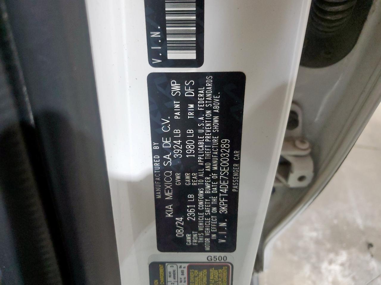 2025 Kia K4 Lx VIN: 3KPFT4DE7SE003289 Lot: 63700565