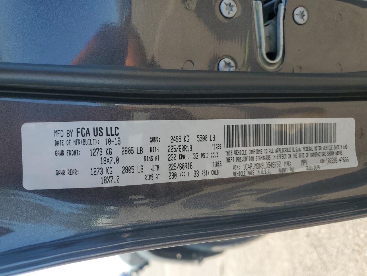 2020 Jeep Cherokee Limited VIN: 1C4PJMDN9LD549752 Lot: 66907135