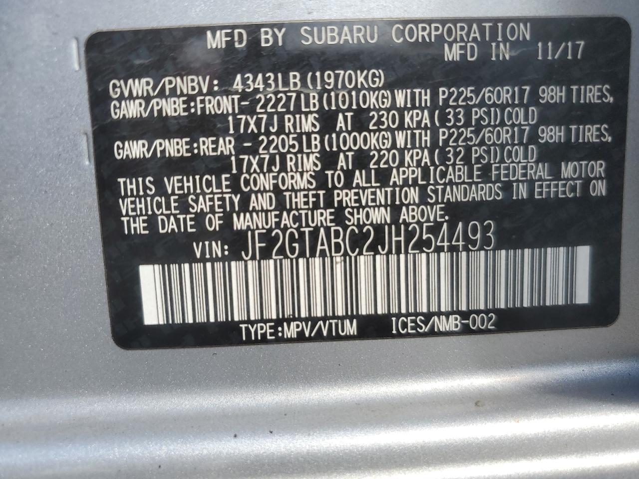2018 Subaru Crosstrek Premium VIN: JF2GTABC2JH254493 Lot: 64549755