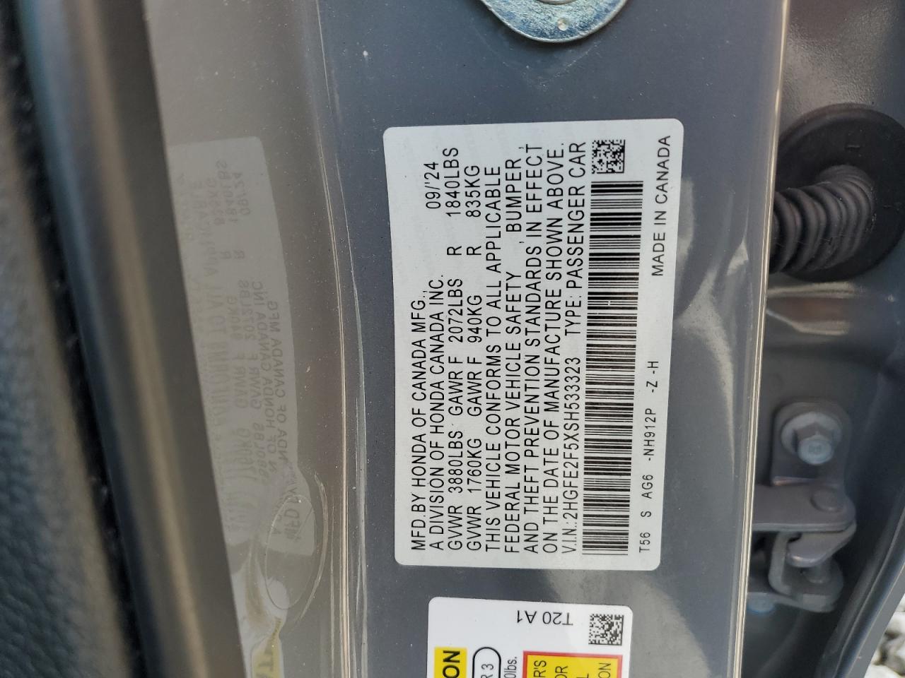 2025 Honda Civic Sport VIN: 2HGFE2F5XSH533323 Lot: 65278065