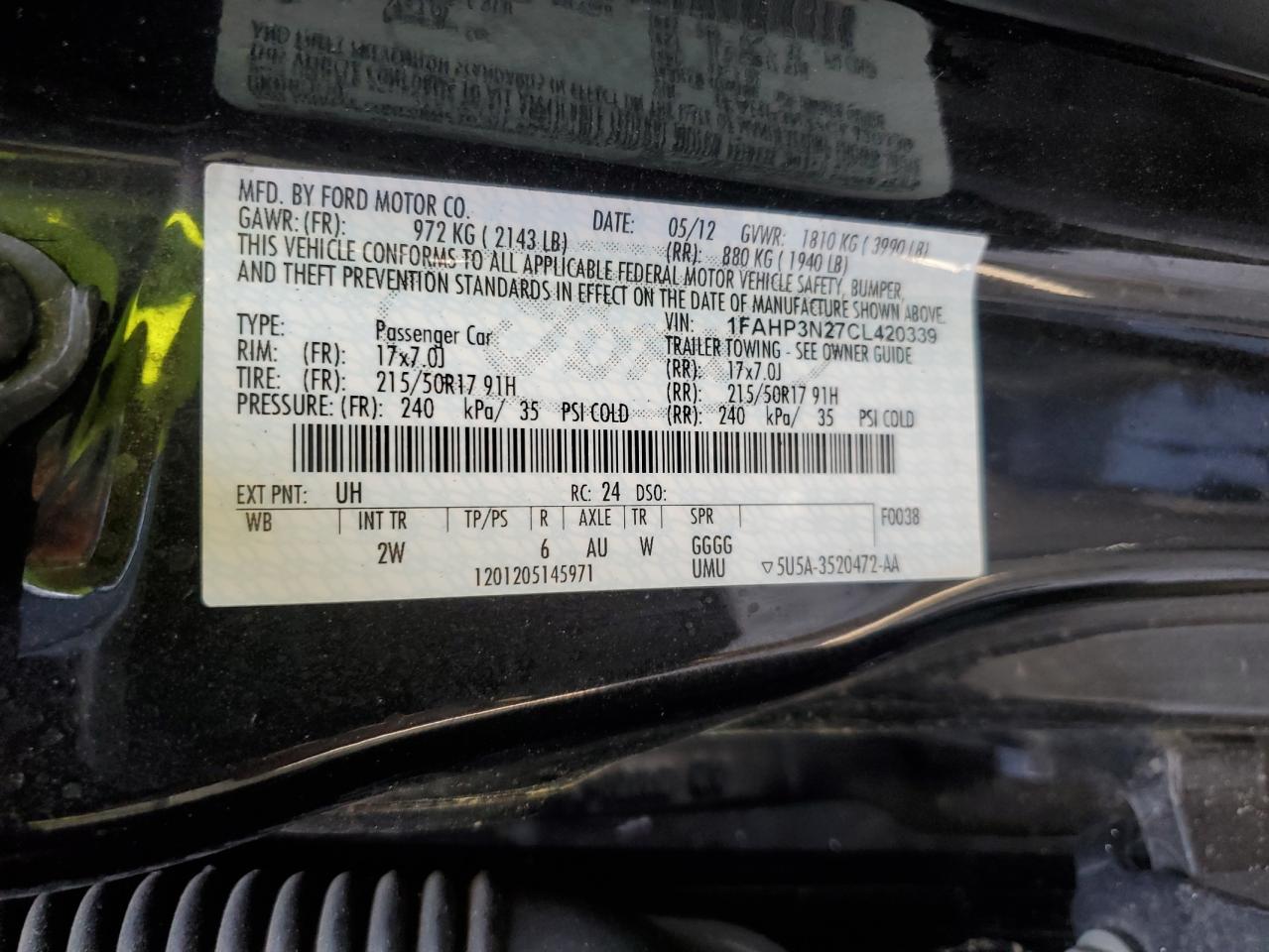 2012 Ford Focus Titanium VIN: 1FAHP3N27CL420339 Lot: 63304255